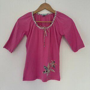Vintage Tocca Pink Applique Scoop Neck 100% Cotton T-shirt Women's Medium